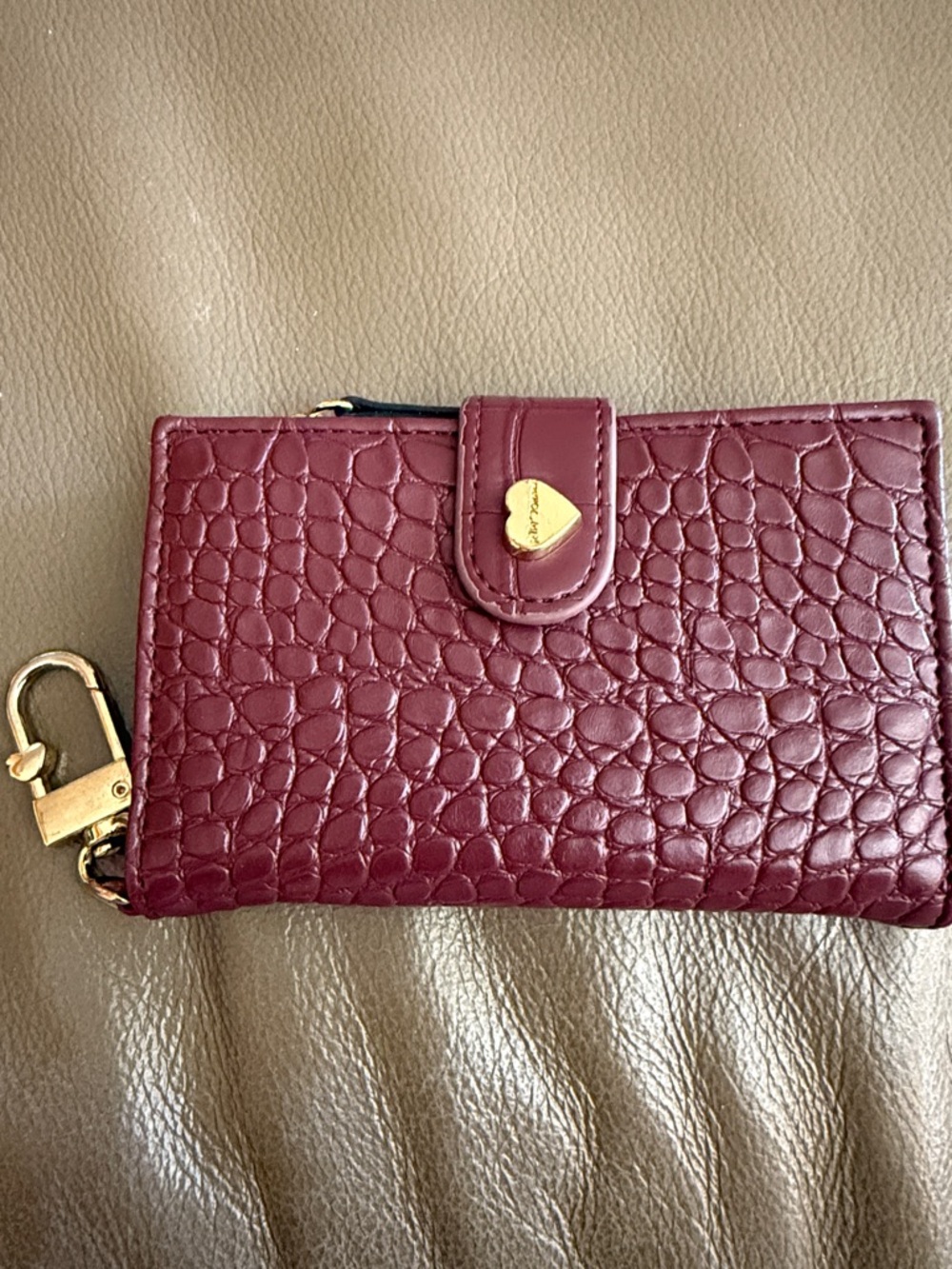 Betsy Johnson Croc-Embossed Wallet with Gold Heart Accent.